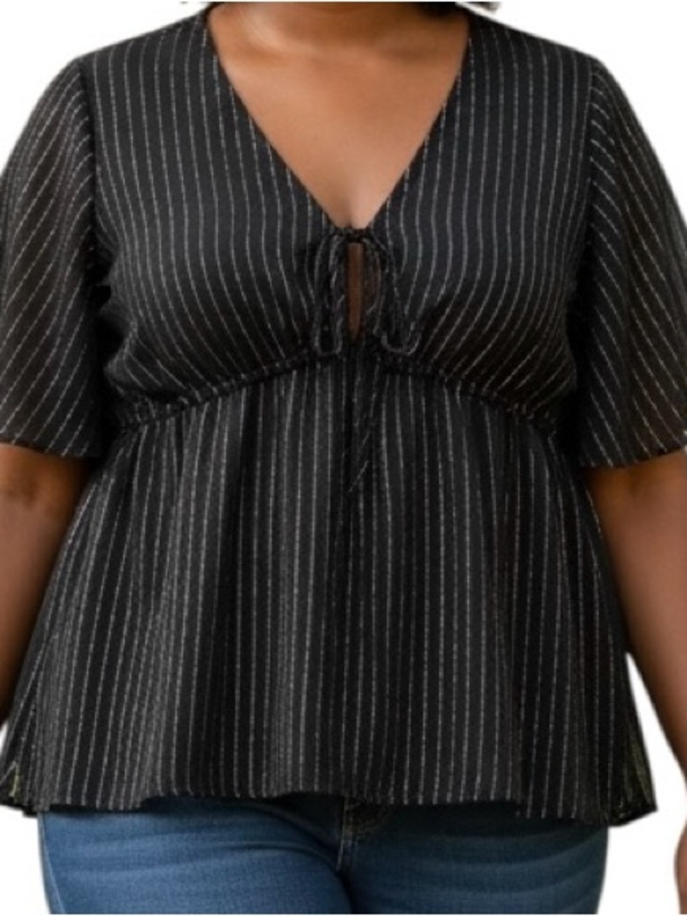 Torrid Black Pin Stripe Tie-Front Smock Top Blouse Plus Size 1